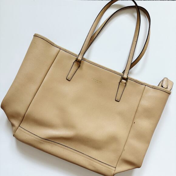 Coach Handbags - Coach Beige Leather Tote Bag - Spacious and Stylish!